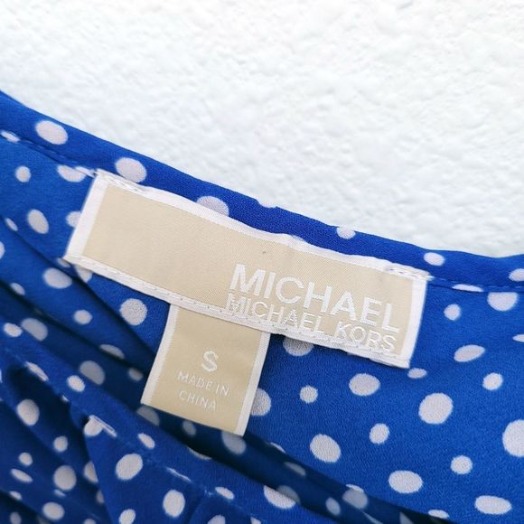 MICHAEL KORS Polka Dot Royal Blue White Blouse S - Picture 3 of 3